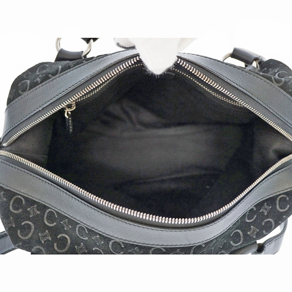 CELINE Shoulder Bag Leather Suede Handbag Black Macadam - Picture 7 of 9
